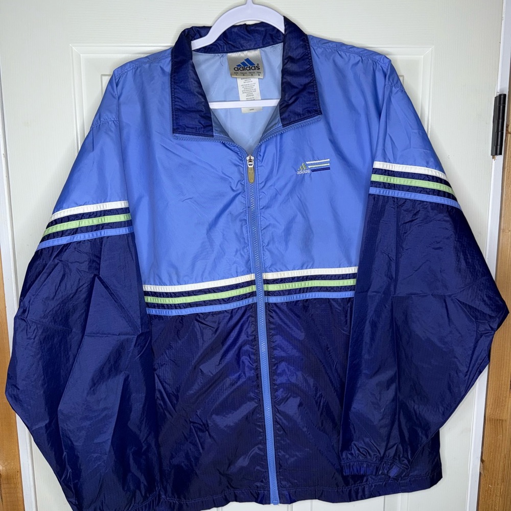 Vintage Adidas Blue Green White Windbreaker Jacket Women's Size Large